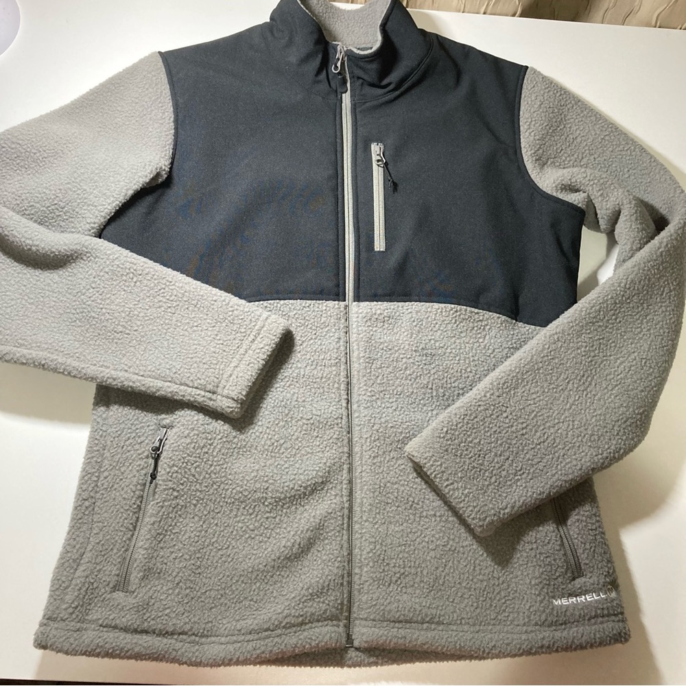 Merrell Women’s Gray Sherpa Fleece Black Nylon Full Zip Jacket Large NWOT